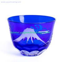  Overlay Cobalt Blue Cut To Clear Shot Glass Tea Cup Mini Glass Bowl for Drinking And Decoration 