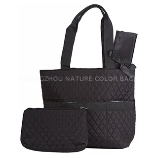 QB-005 Black quilted diaper mommy tote bag