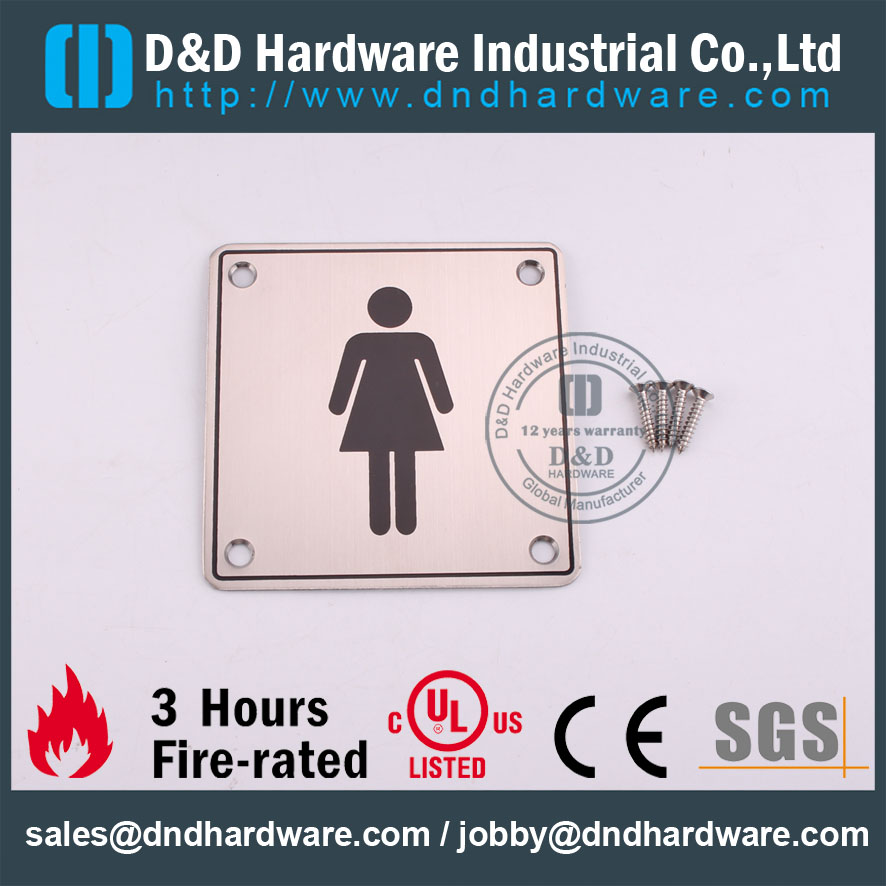 Placa de señal cuadrada de baño de mujeres de acero inoxidable 100 x 100 mm para puertas de baños –DDSP002