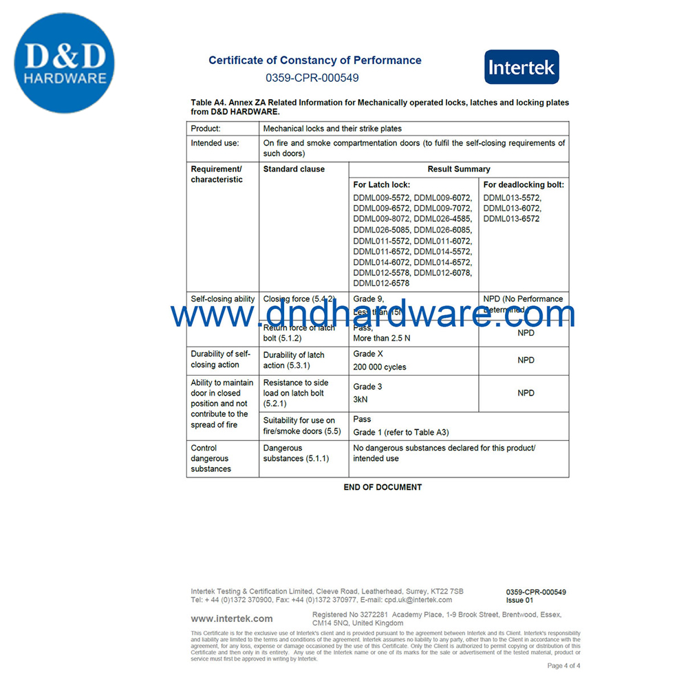 SS EN 12209 Cerradura de pestillo-DDML5572DB
