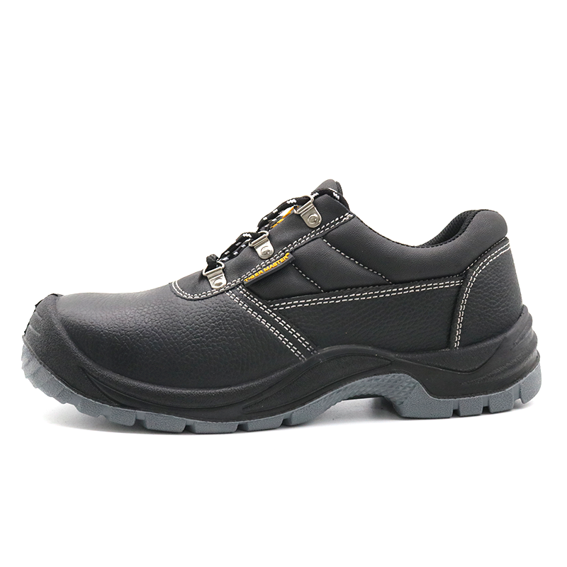 CE anti slip pu sole black leather men work safety shoes with steel toe cap