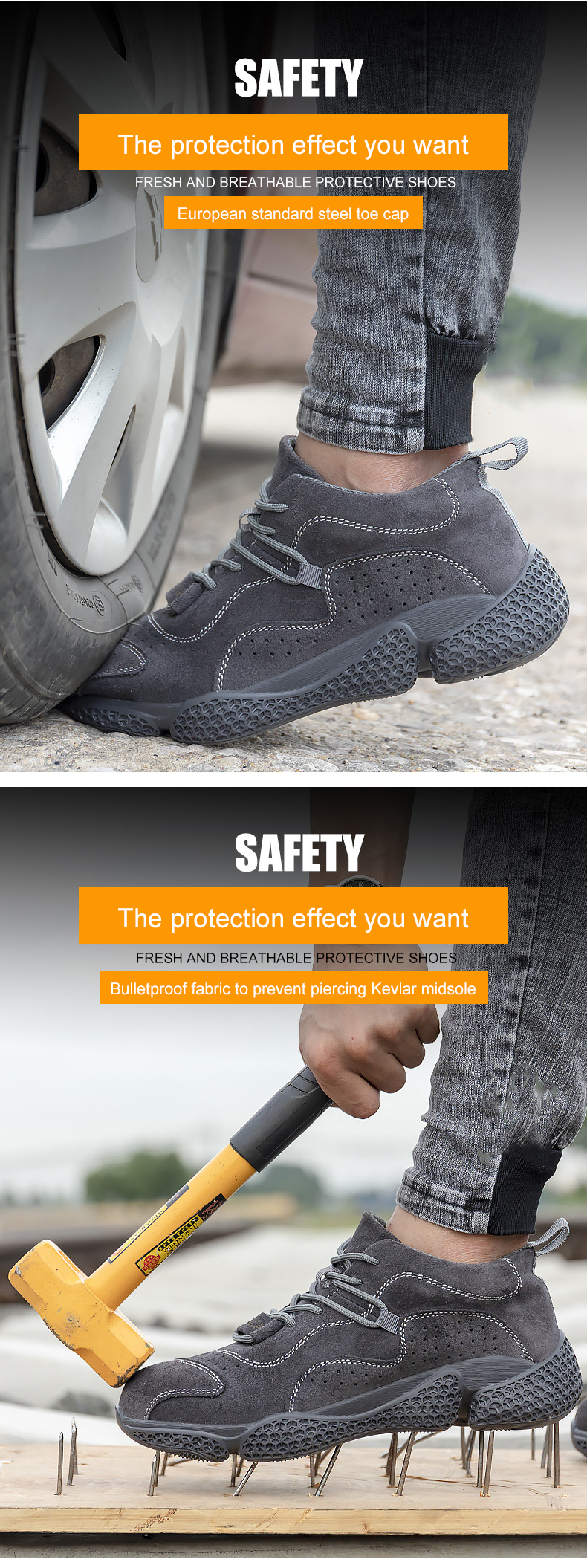 Suede Leather Anti Slip Sport Safety Shoes Steel Toe