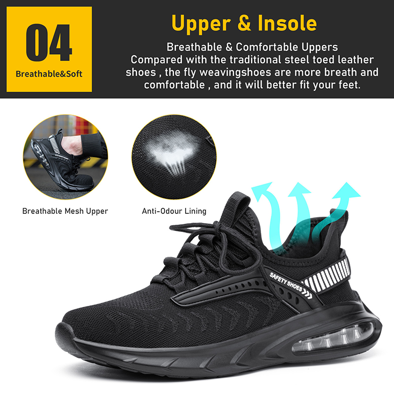 Black Non-slip Light Weight Anti Puncture Steel Toe Sneaker