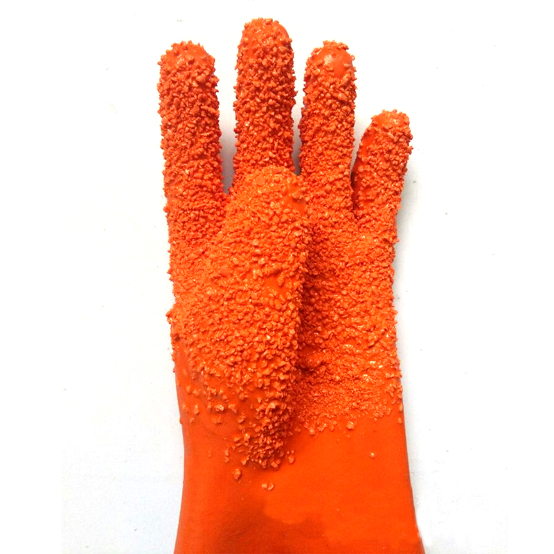 65 cm long waterproof oil acid resistant anti slip particles adult fishing industry orange pvc gloves