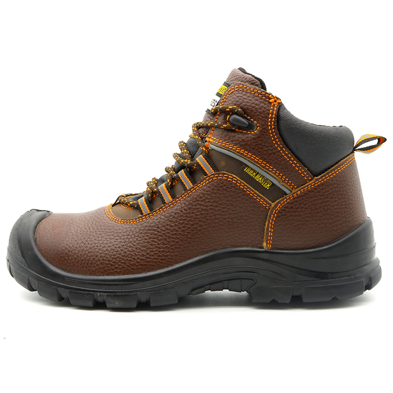 Brown Genuine Leather PU Sole Steel Toe Prevent Puncture Safety Boots for Men