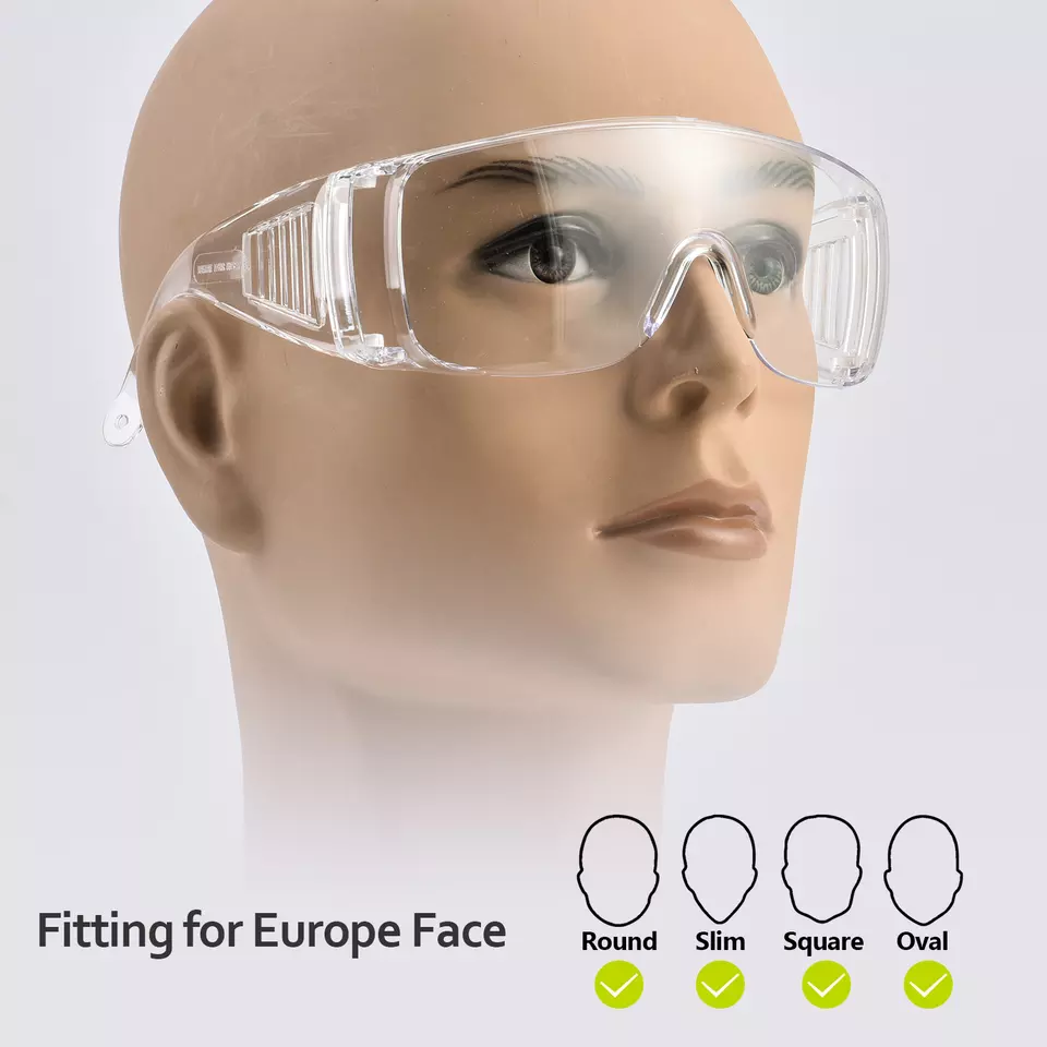 CE EN 166F Anti Fog Anti Scratch Clear PC Lens Lab Safety Goggles 