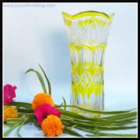 best selling Japanese Edo Kiriko yellow glass flower vase