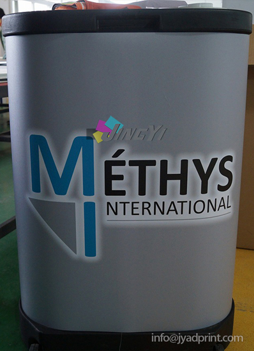 High Quality Plastic Wheel Table Stand Podium Display Case With Full Color Printing your Design
