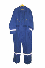Blue work garments coveralls with reflective tape