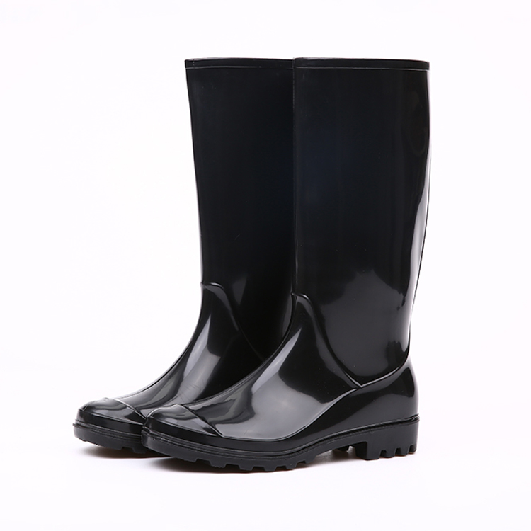 black shiny pvc rain boots for women