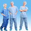PP scrub suit with V-collar, disposable patient scrub suit 