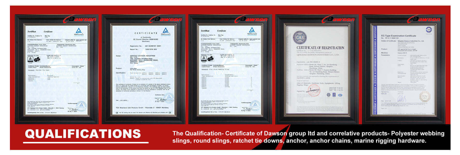 Certificates of Ratchet Straps, Tie Down Lashing, Lifting Chains, Stainless Steel Products