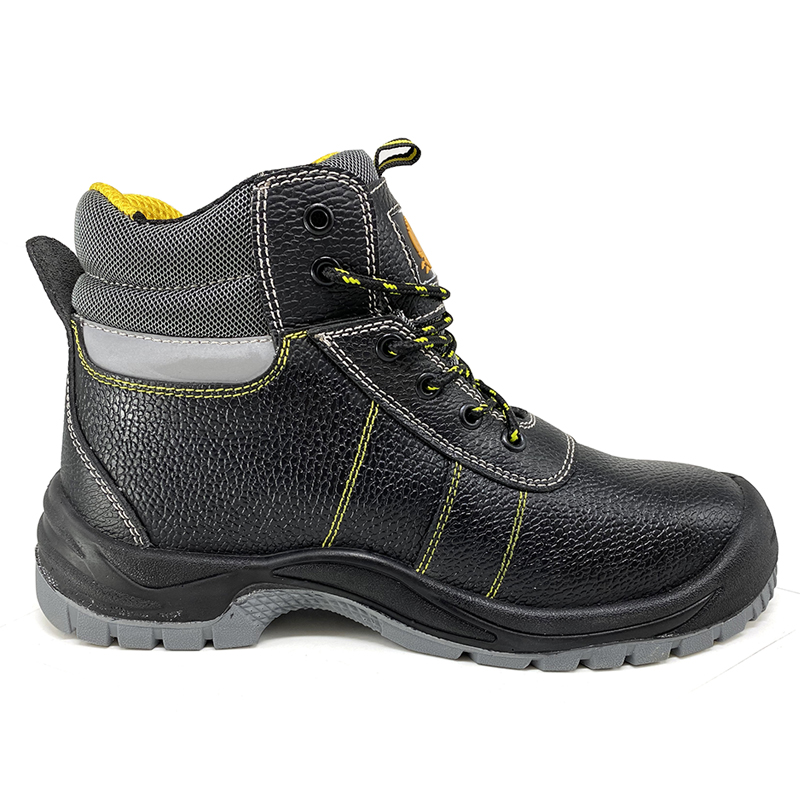 Black Leather Steel Toe Puncture Proof Industrial Safety Boots for Men