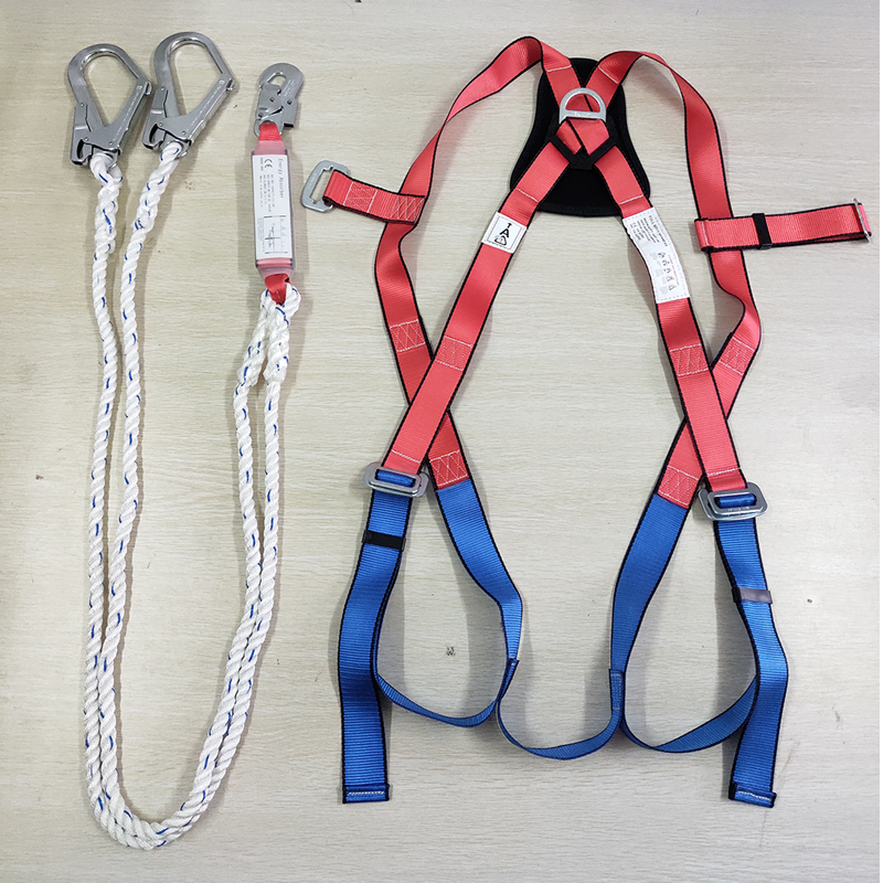 CE EN 361 Polyester Webbing Full Body Harness Safety Belt with Shock Absorber Lanyard