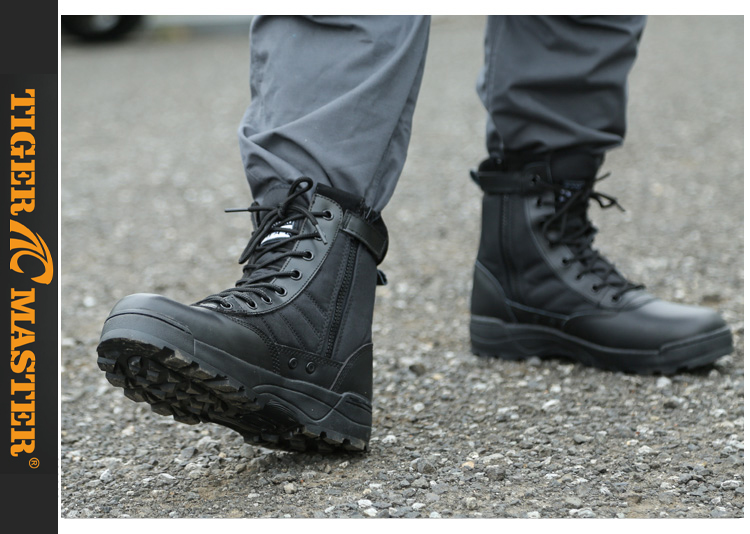 Black Leather Rubber Sole Steel Toe Outdoor Hiking Boots Safety