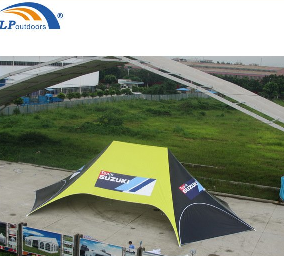 Tienda de sombra de estrella con exhibición de feria comercial publicitaria impresa personalizada de 16x21m