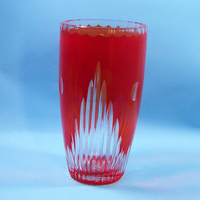 hot selling hand engraved red artificial glass vases