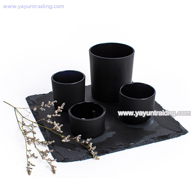 matte black small size glass candle holder and natural slate coaster