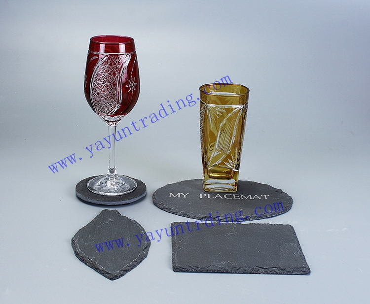 leaf shape natural slate stone placemat and coaster