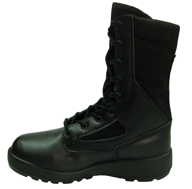 Black genuine leather and fabric military army boots