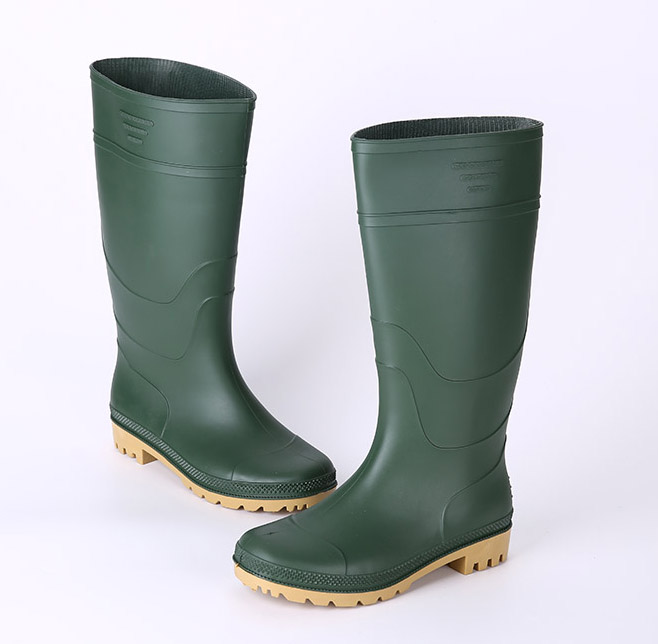 Green color plastic rain boots
