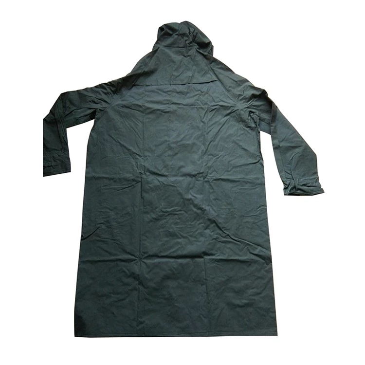 Military Green Water Proof Oil Chemical Resistant Raincoats Adult Men Long PVC Rain Coat 
