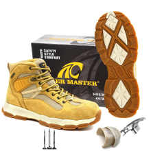 Yellow suede leather composite toe hiking waterproof safety shoes s3