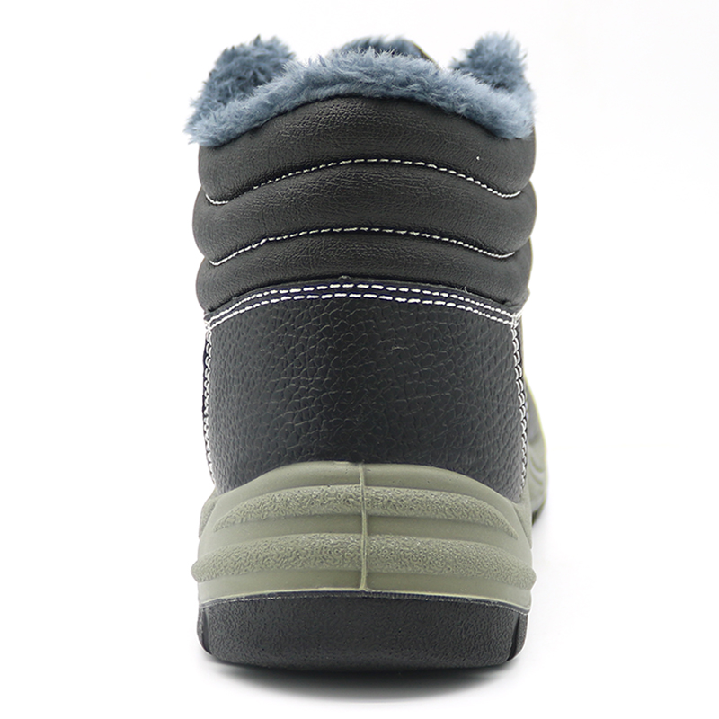 Anti Slip Black Leather Fur Lining Safety Shoes Winter Steel Toe Cap