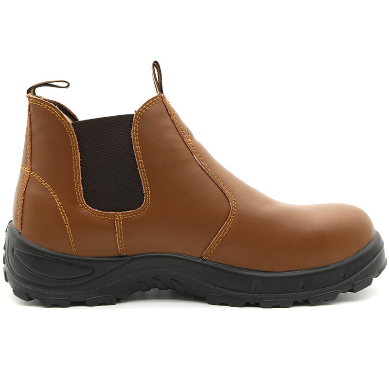 Brown Leather Steel Toe Puncture Proof Safety Shoes without Laces