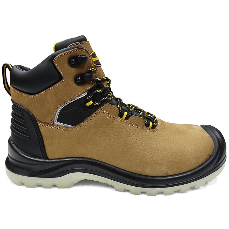 Abrasion Resistant Rubber Sole Genuine Leather Safety Men Boots for Work