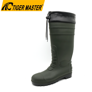 Green Waterproof Steel Toe PVC Knee Boots with PU Collar