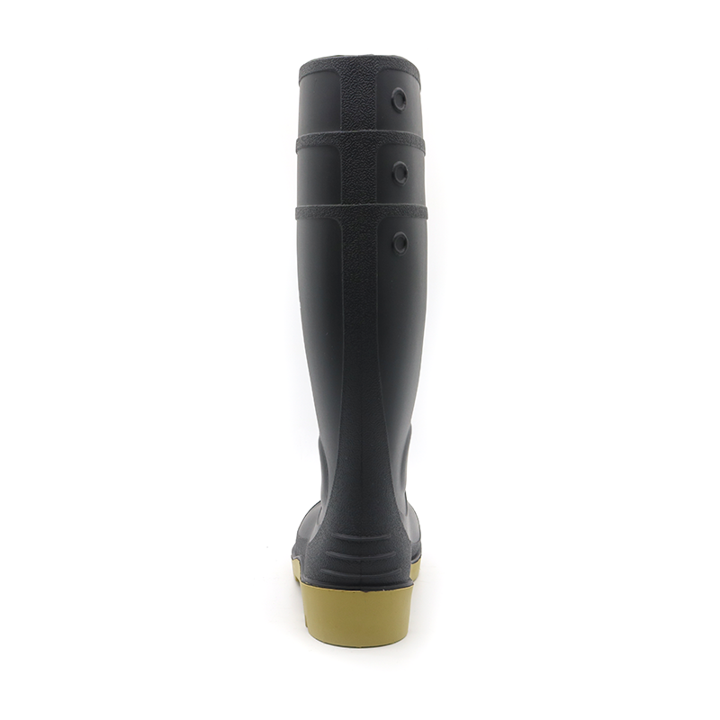 CE verified black PVC safety rubber rain boots with steel toe cap