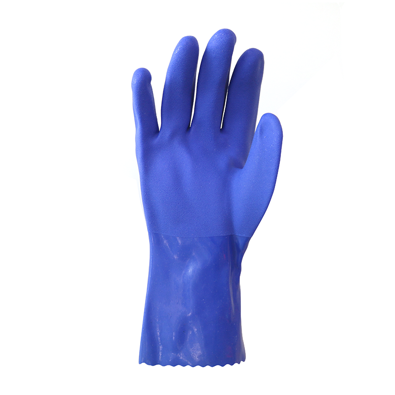 Blue Non-slip Oil Acid Resistant Waterproof Industrial Safety PVC Dipped Gloves