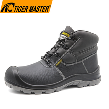 Anti Slip Pu Sole Black Cow Leather Steel Toe Safety Shoes for Men Construction
