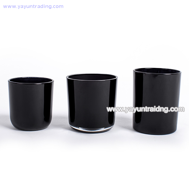  Glossy Black Glass Candle Jar Straight Sided Glass Candle Tumbler