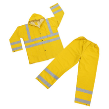 Heavy duty yellow PVC polyester PVC water proof raincoats with reflective stripe