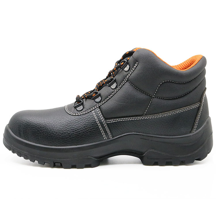 ENS028 black leather european work shoes with steel toe cap