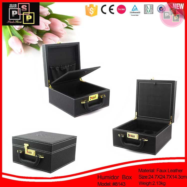 Black Carbon Fiber Leather Cigarette Smoke Box Suitcase