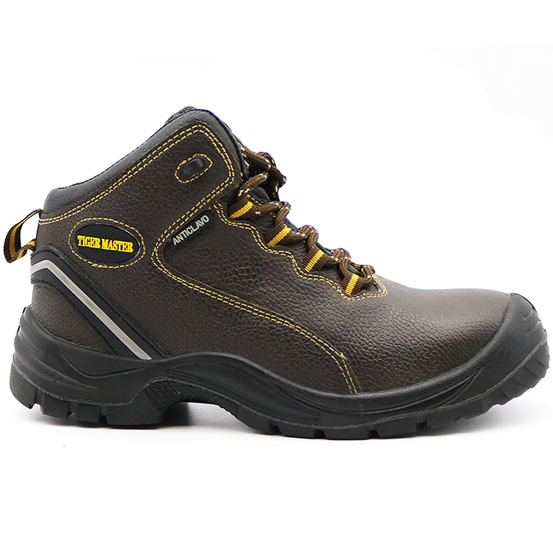 Brown Steel Toe Puncture Proof Leather Lining Industrial Safety Shoes Chile