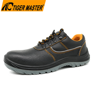 Black leather steel toe puncture proof men safety shoes work