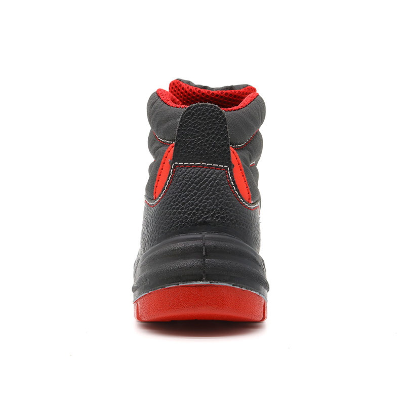 Black leather steel toe mid plate industrial safety shoes