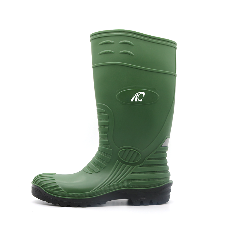 Waterproof Anti Slip Green Pvc Safety Rain Boots with Steel Toe