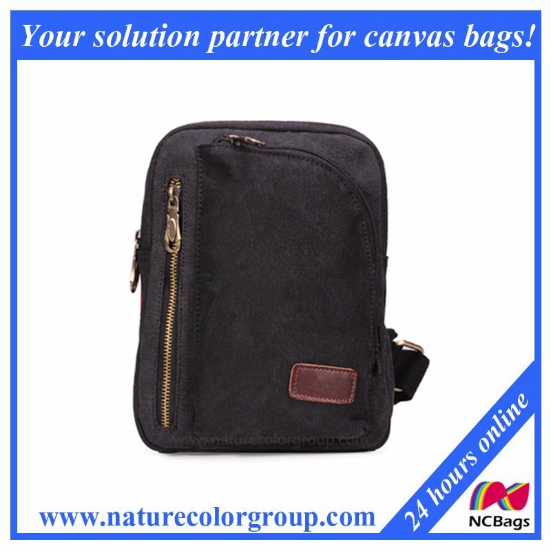 Canvas Waist Bag Single Shoulder Bag with Zippered Pocket