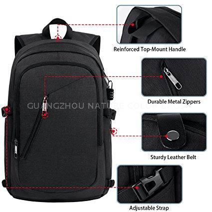 Fashion black business laptop backpack for women&men