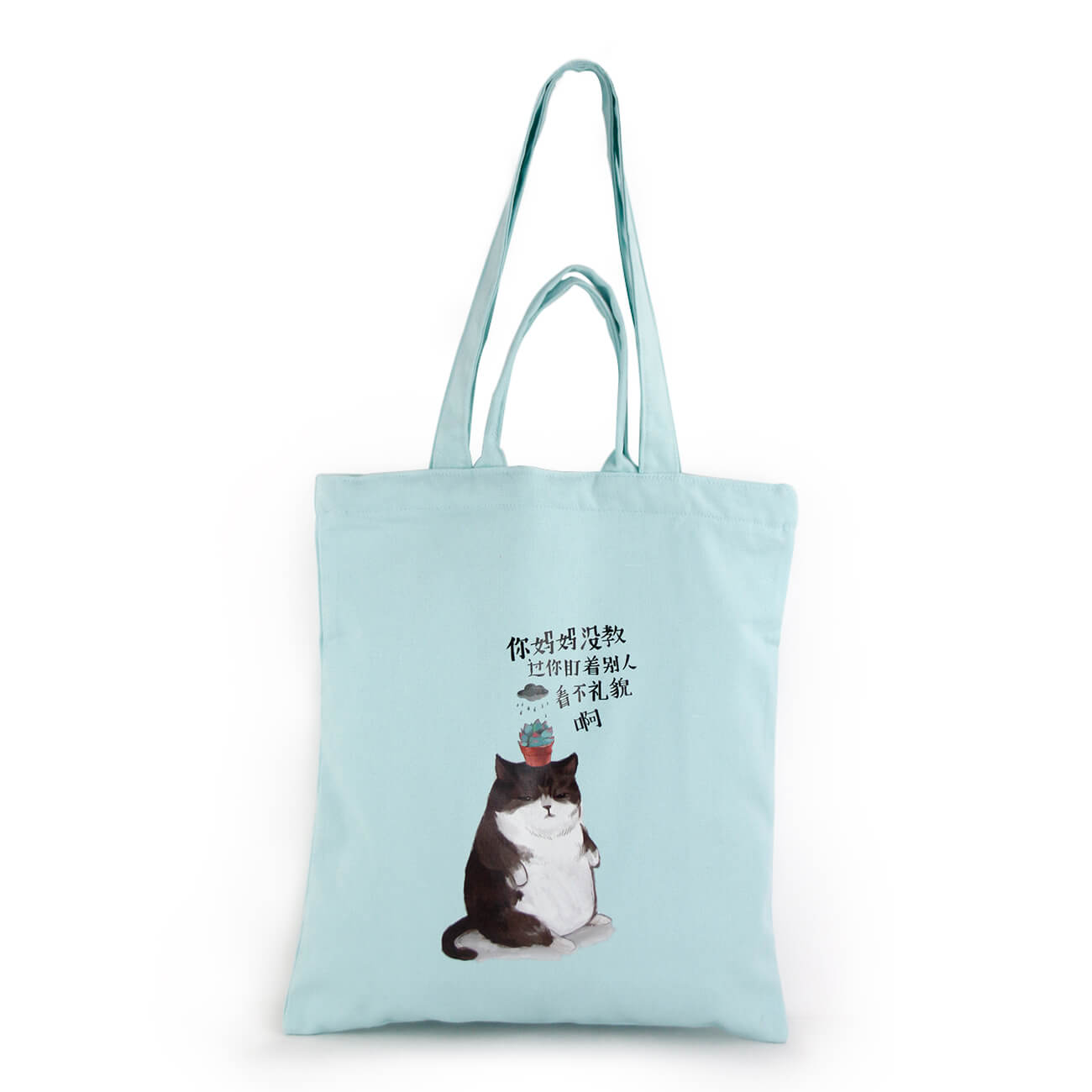 Custom Promotional Sky Blue Cotton Tote Bags with double handles