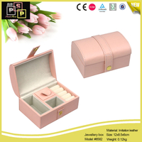 White Pink PU leather Round Top tiny take out jewelry case