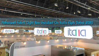Adhaiwell Fabric Light Box instalada en Italia Exhibition Dubai 2020