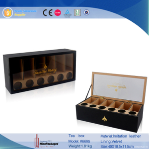 High-end Black Faux Leather Wood Tea Package Boxes
