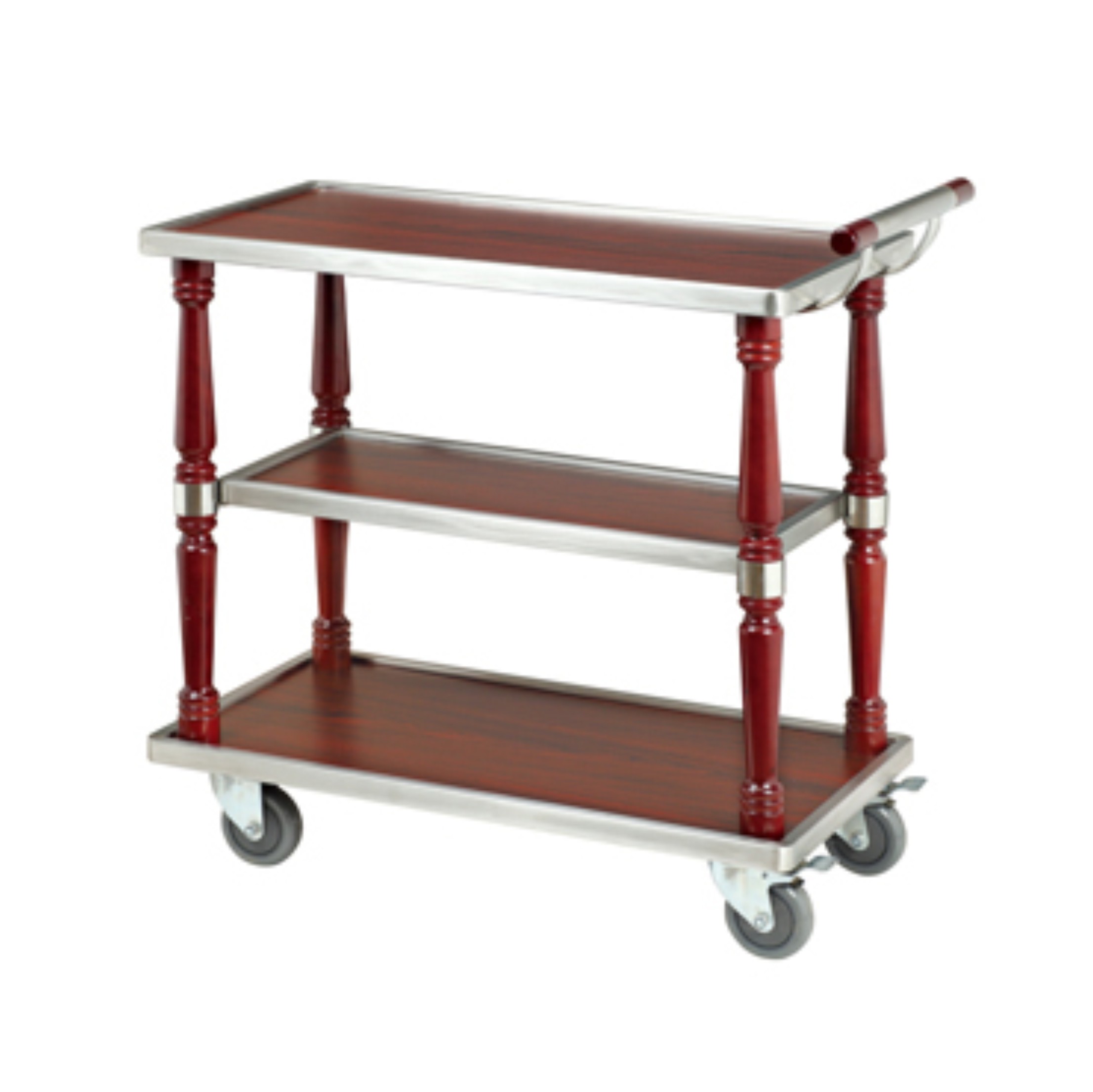 Three Layers Stainless Steel Liquor Trolley Wine Cart with Wooden FW