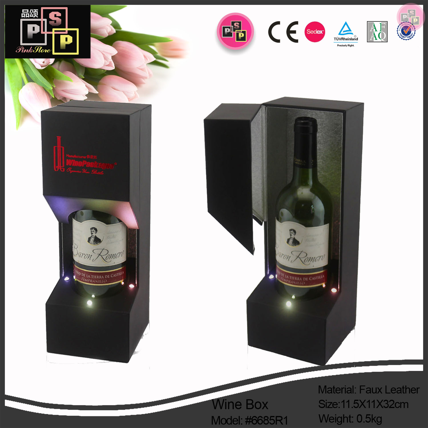 Wine Box Manufacturer Leather LED Light Wine Box